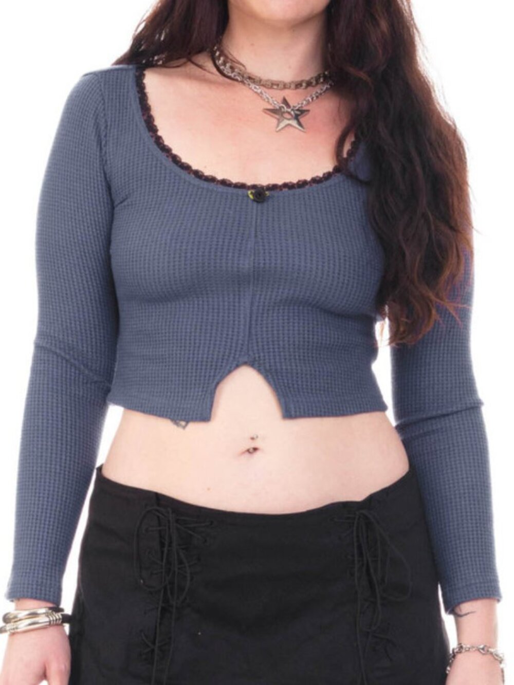 Tunnel Vision Rosa Blue Lace-trimmed Thermal Long-Sleever